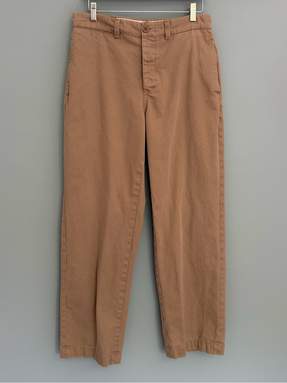 Zara Khaki Beige Chino 100% Cotton Straight Wide Leg High Rise Trouser Pant